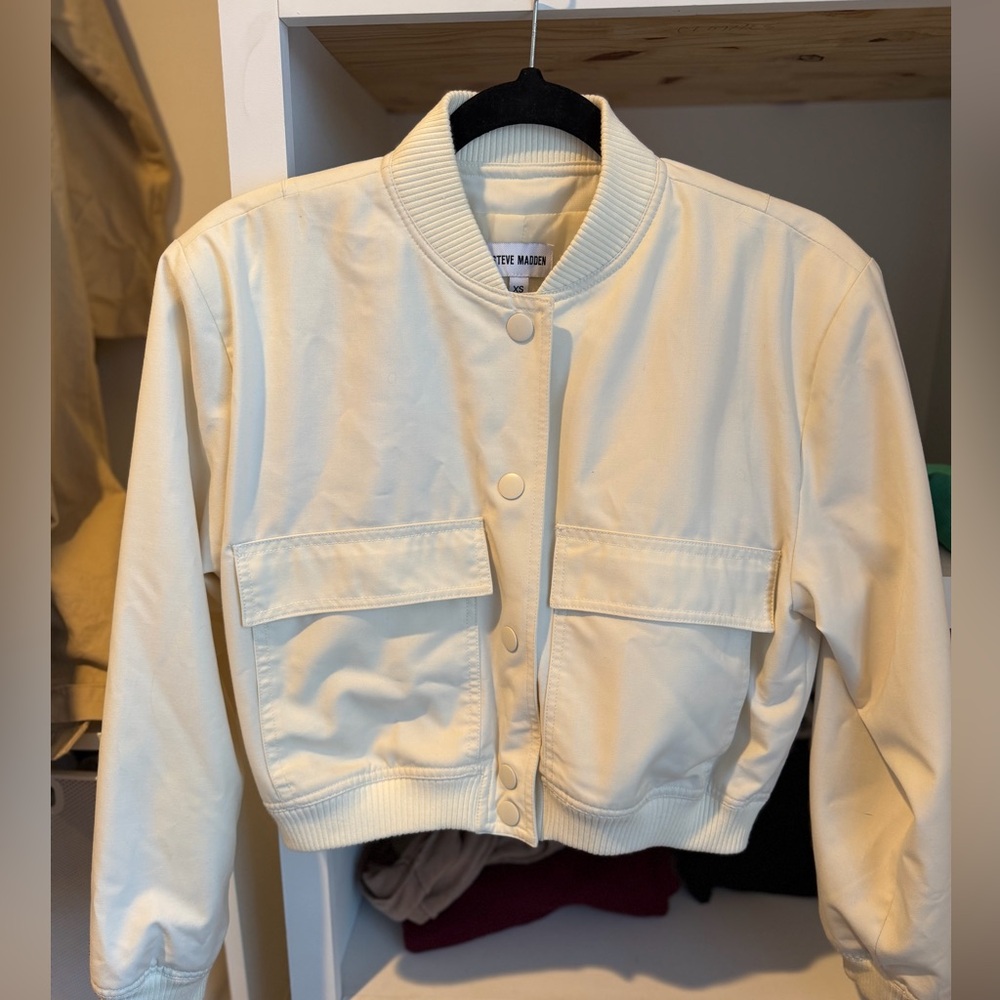 Cropped ivory bomber jacket